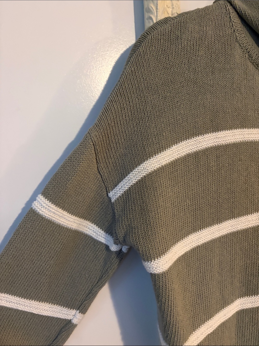 C&C CALIFORNIA | Linen Olive & White Striped Knit Hoodie Sweater - Picture 5 of 14